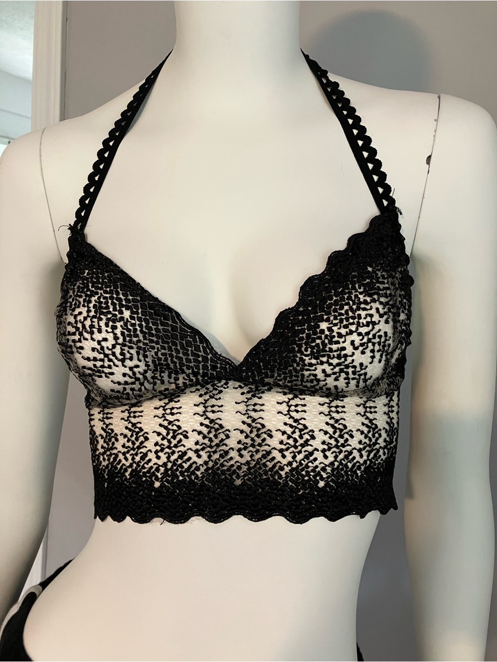 Black Lace Bralette Halter Crop Top